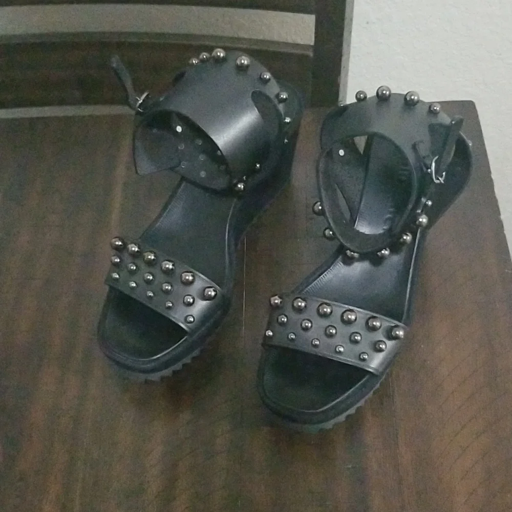 Pedro Garcia Black Studded Platform Sandals